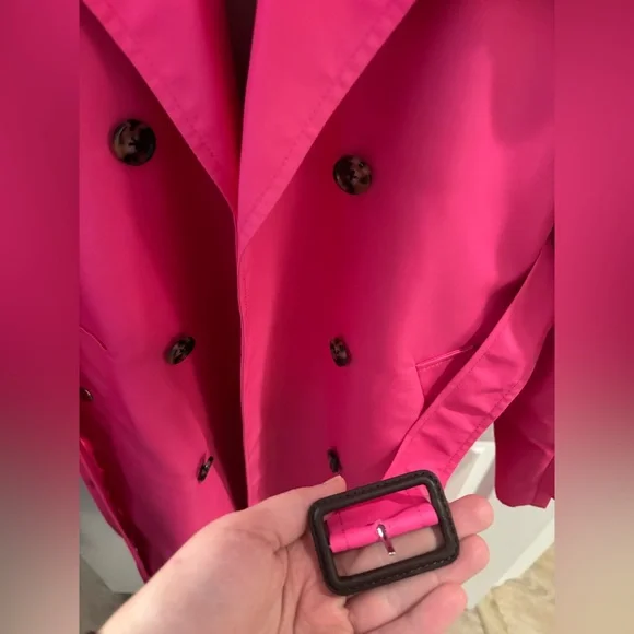 Jcrew Collection neon pink satin shiny trench coat 16 - Picture 4 of 9